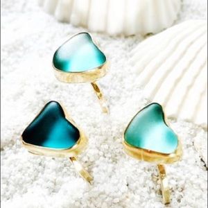 SEA AND GLASS - Turquoise Sea Glass Heart Ring 14K Gold Fill  - Size 6